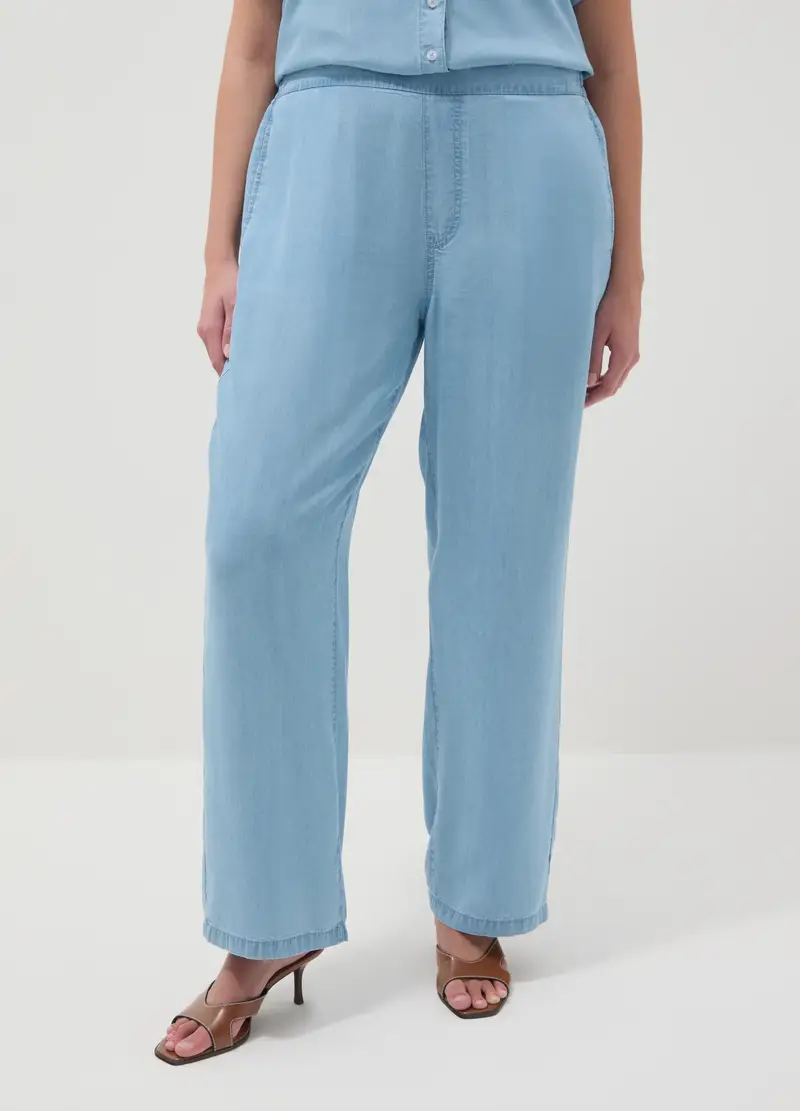 Pantaloni Jogger In Puro Lyocell Azzurri Regular Fit, Donna, Azzurro miniatura 2