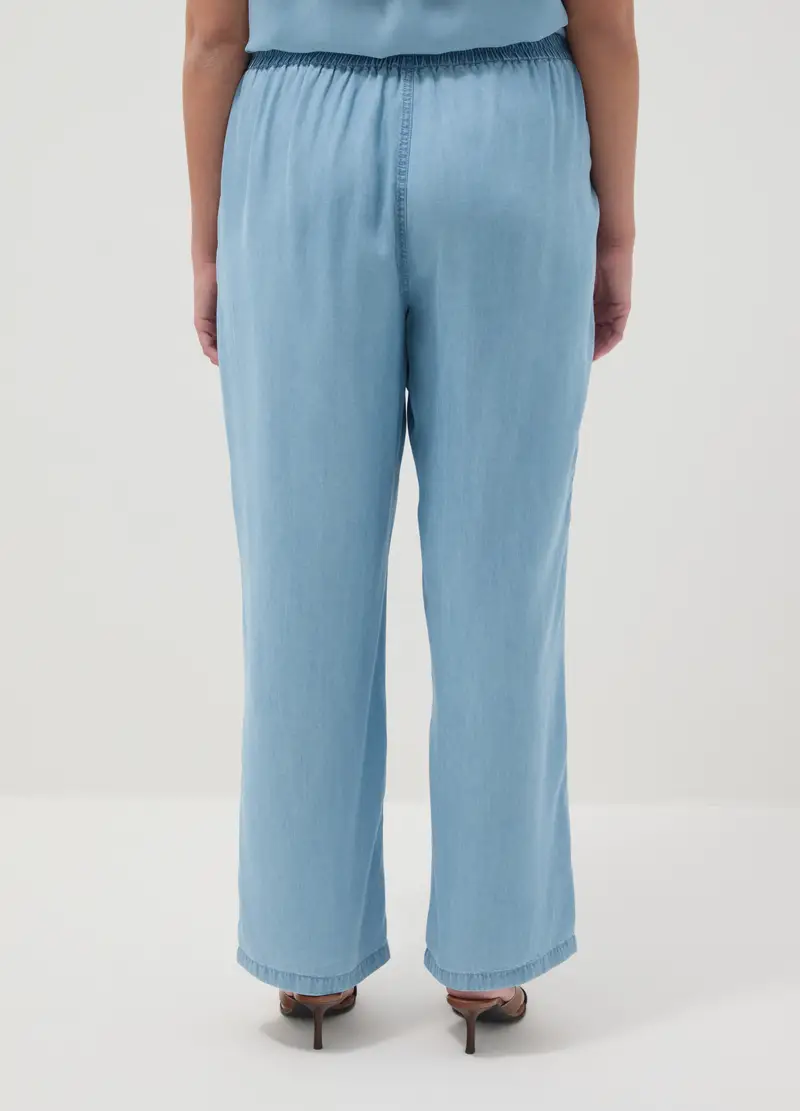 Pantaloni Jogger In Puro Lyocell Azzurri Regular Fit, Donna, Azzurro miniatura 3