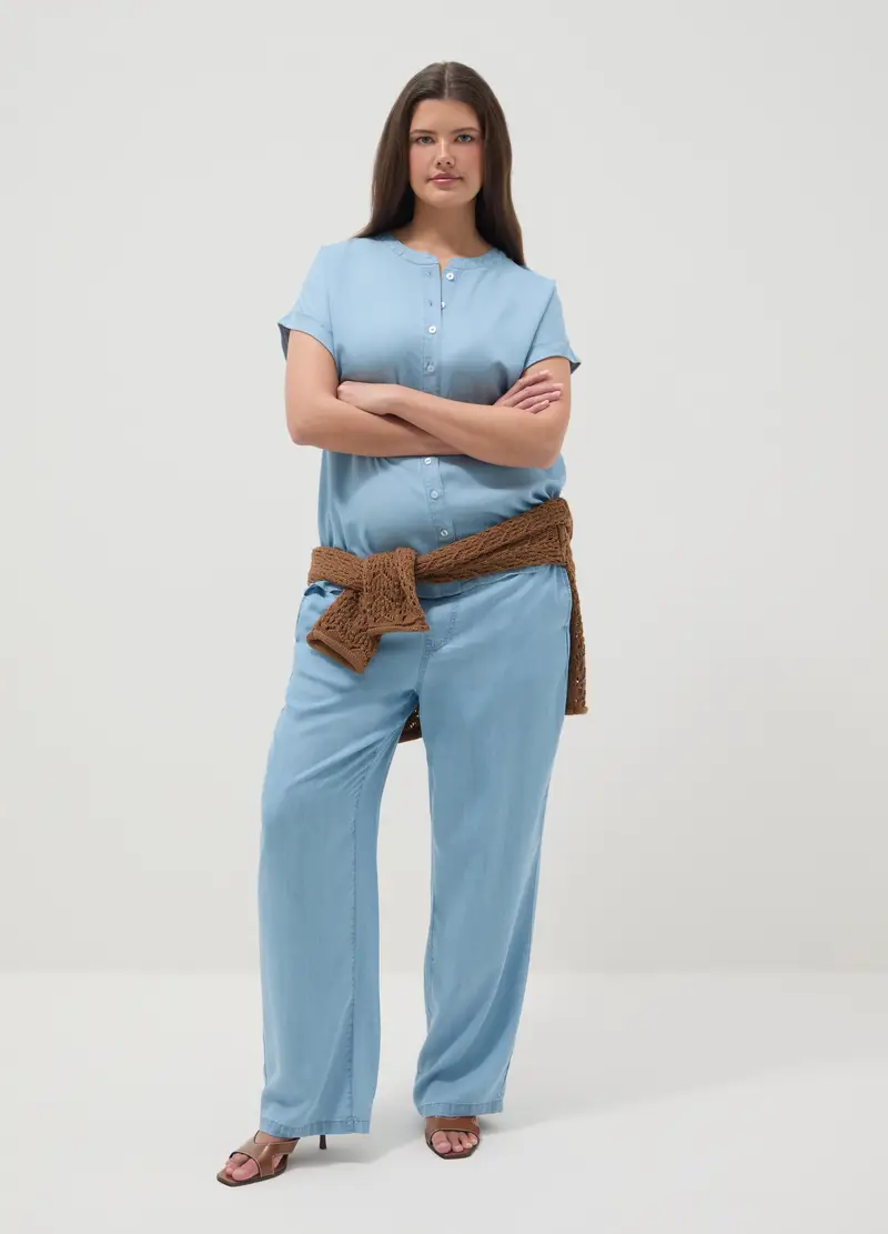 Pantaloni Jogger In Puro Lyocell Azzurri Regular Fit, Donna, Azzurro