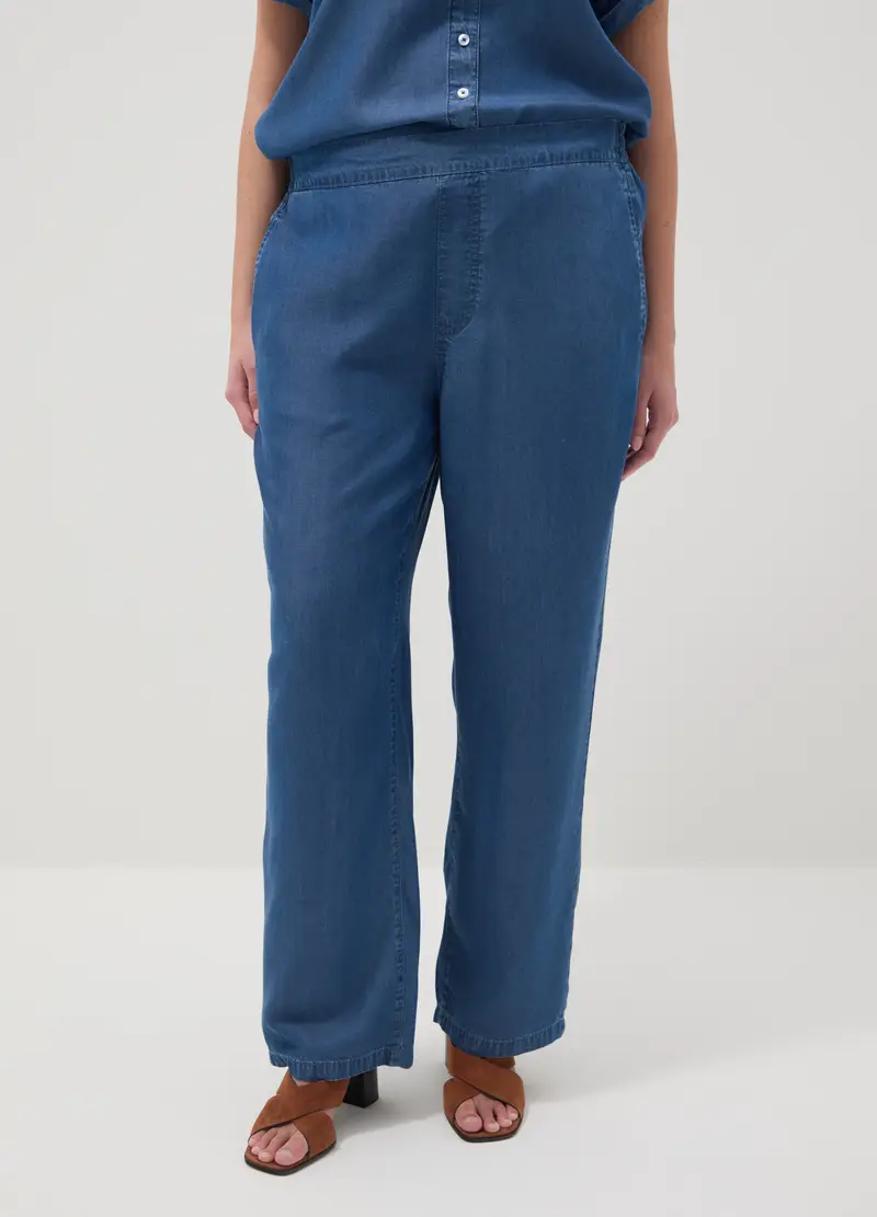 Pantaloni Jogger In Puro Lyocell Blu Regular Fit, Donna, Blu miniatura 2