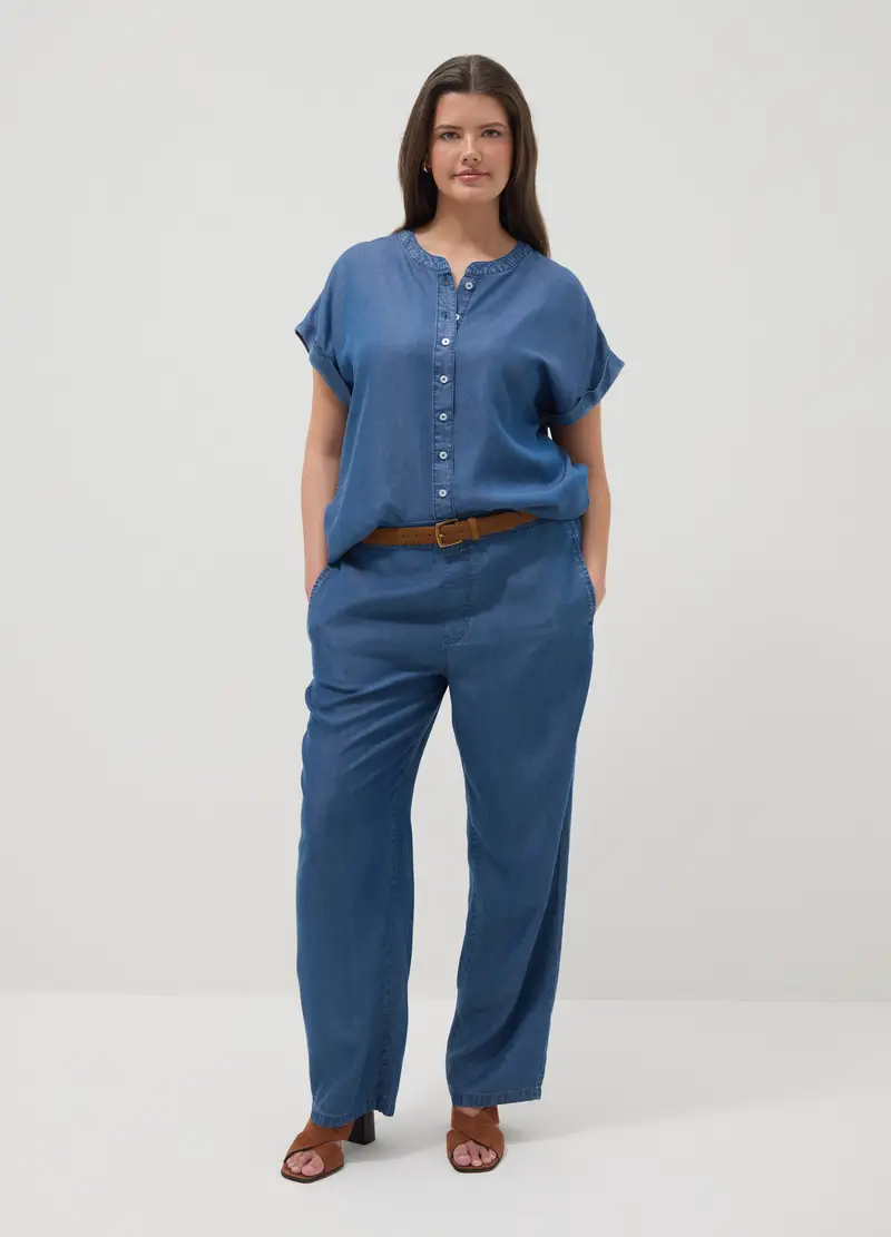 Pantaloni Jogger In Puro Lyocell Blu Regular Fit, Donna, Blu