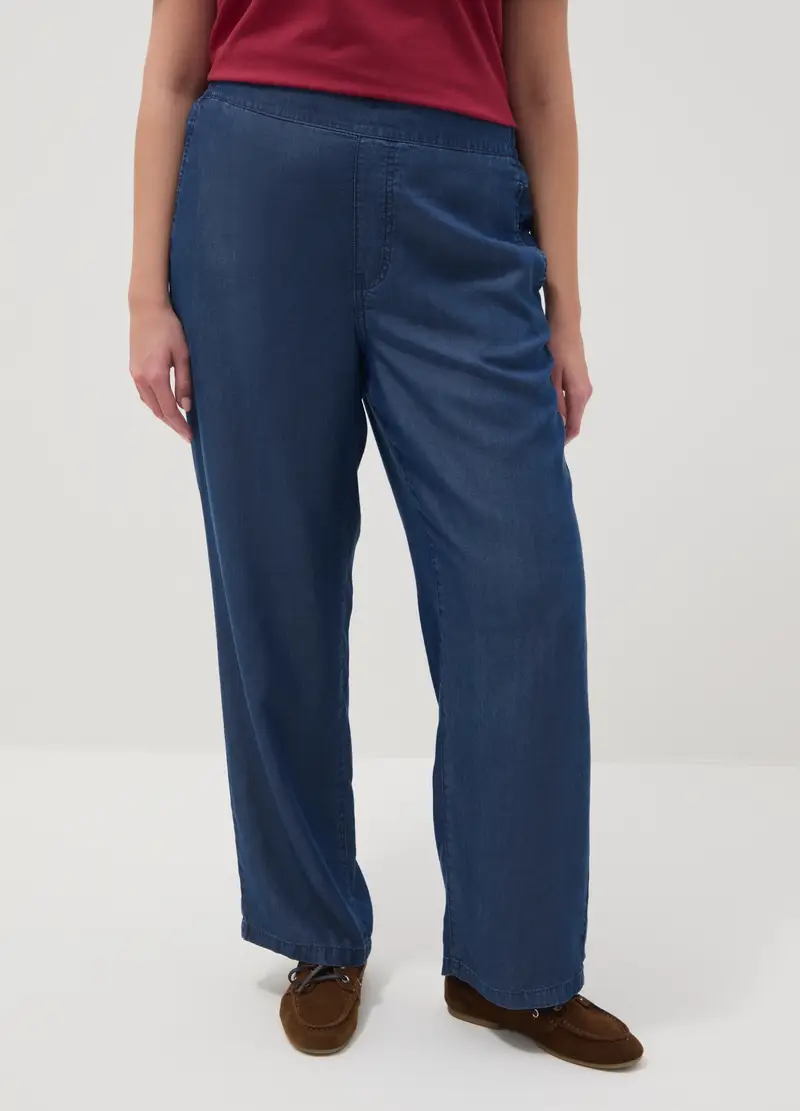 Pantaloni Jogger In Puro Lyocell Blu Regular Fit, Donna, Blu miniatura 2