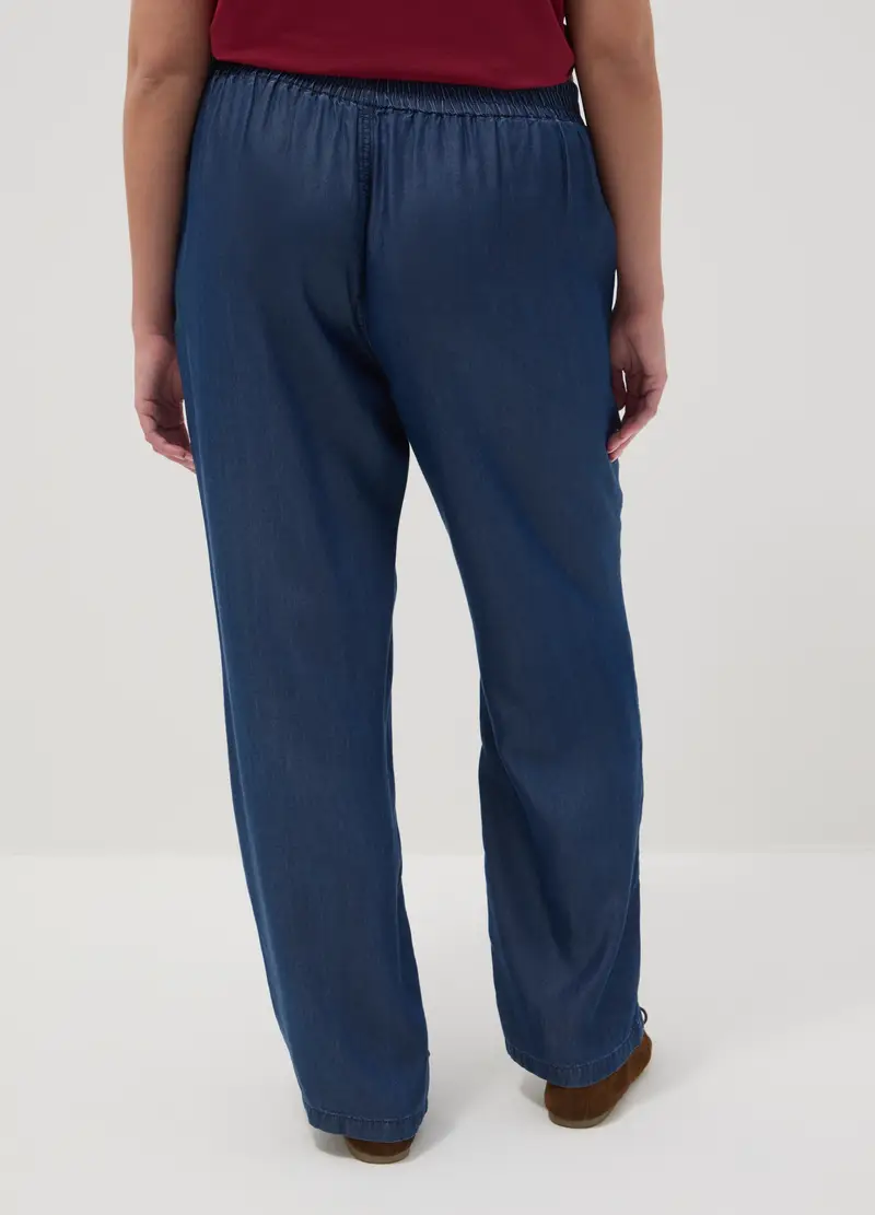 Pantaloni Jogger In Puro Lyocell Blu Regular Fit, Donna, Blu miniatura 3