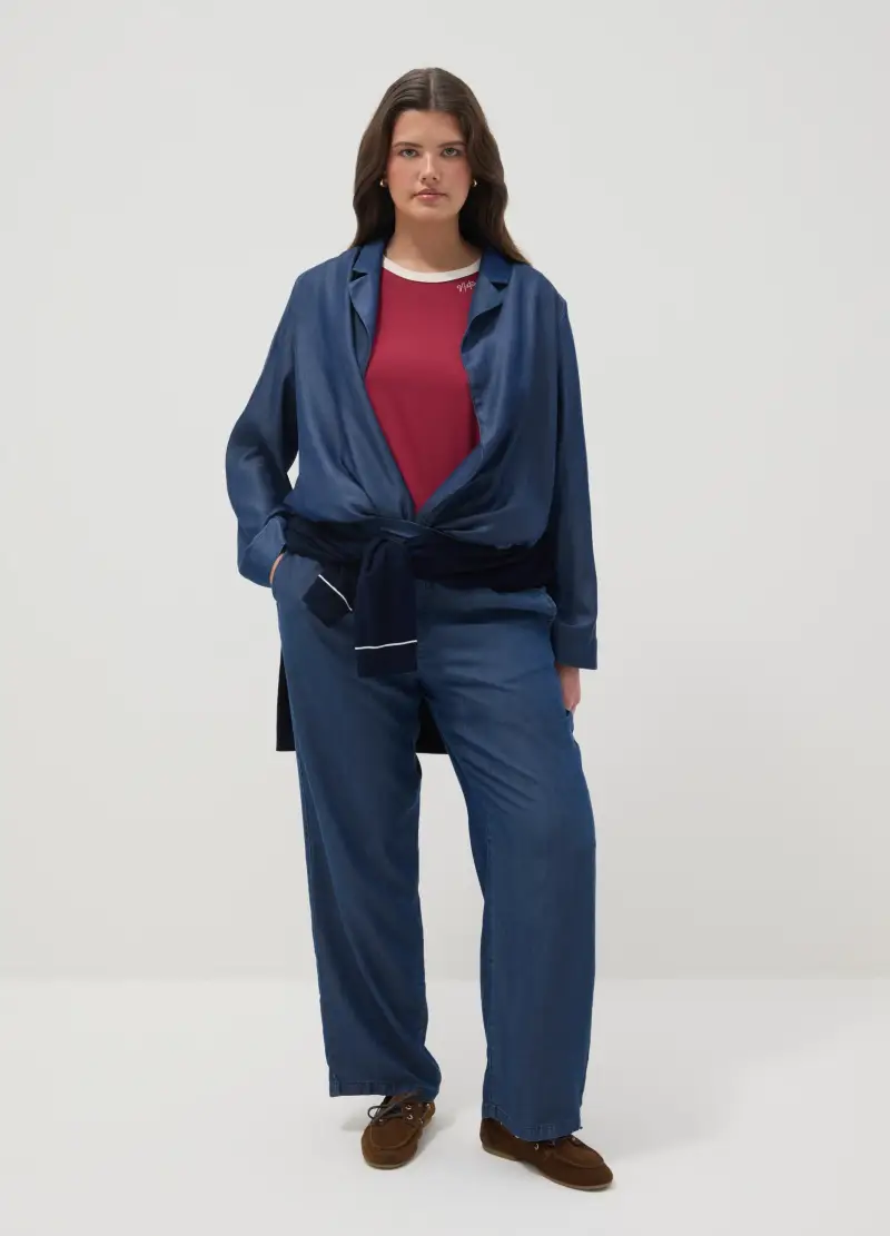 Pantaloni Jogger In Puro Lyocell Blu Regular Fit, Donna, Blu