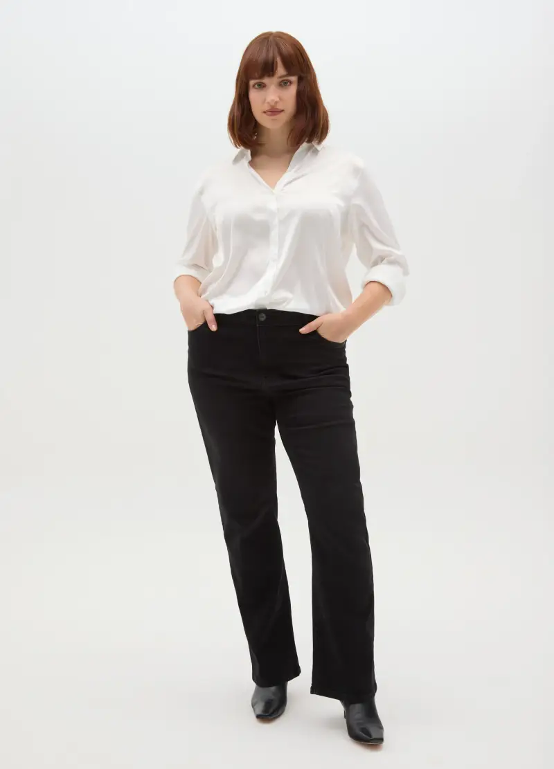 Pantaloni Nero Bootcut Elasticizzati, Donna, Nero