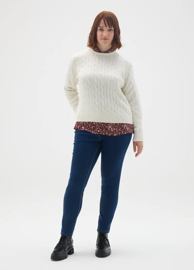 Pullover Bianco In Misto Acrilico E Lana, Donna, Bianco miniatura 2