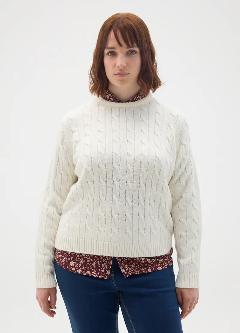 Pullover Bianco In Misto Acrilico E Lana, Donna, Bianco