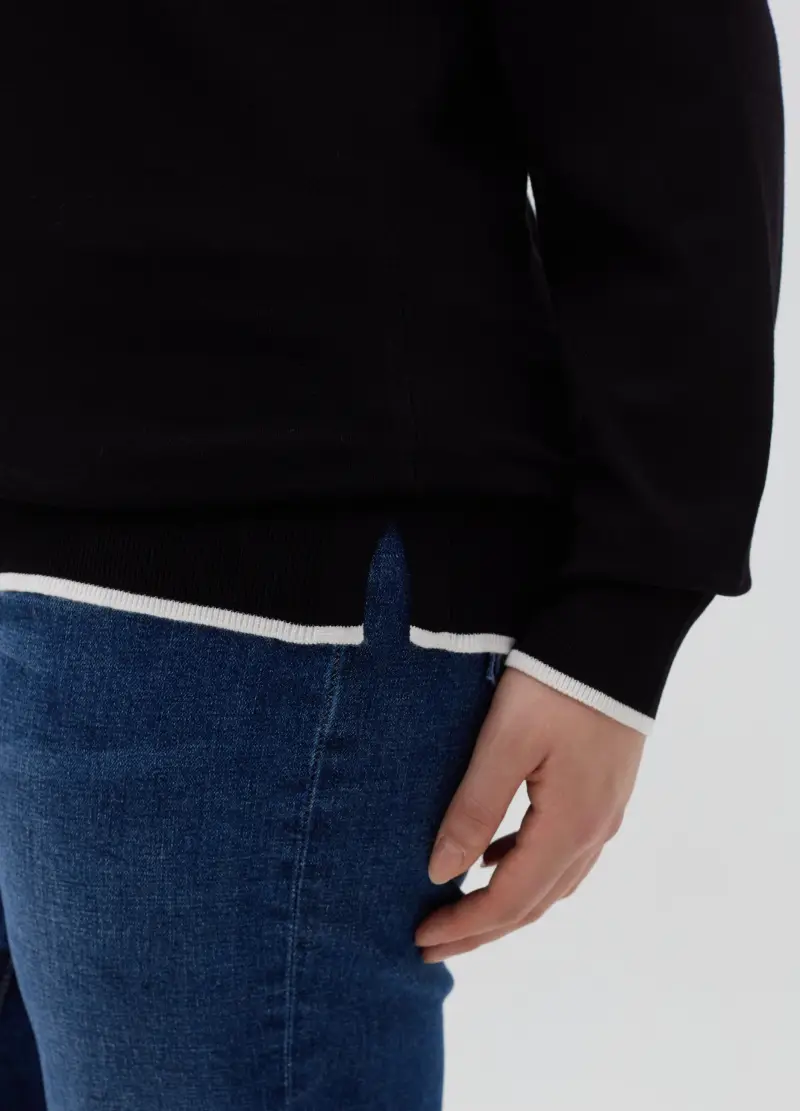Pullover Con Profili A Contrasto Curvy, Donna, Nero miniatura 3