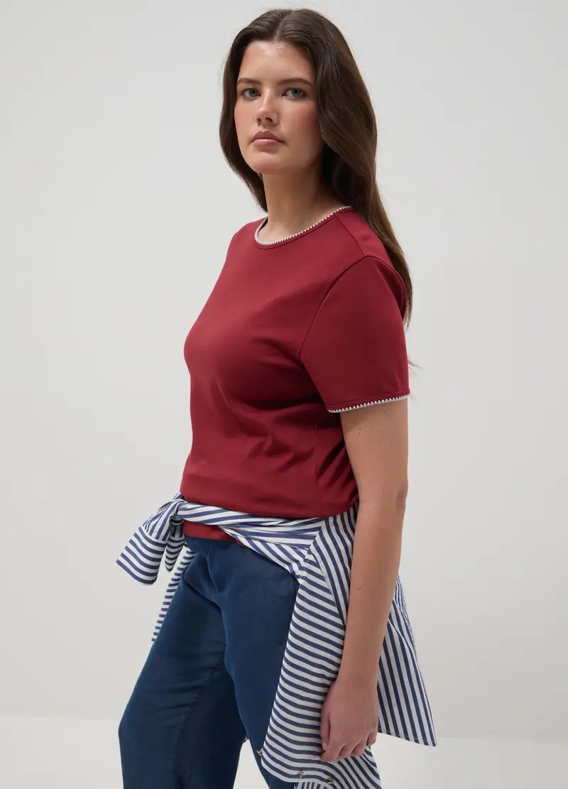 T-shirt A Maniche Corte In Puro Cotone Rossa Regular Fit, Donna, Rosso