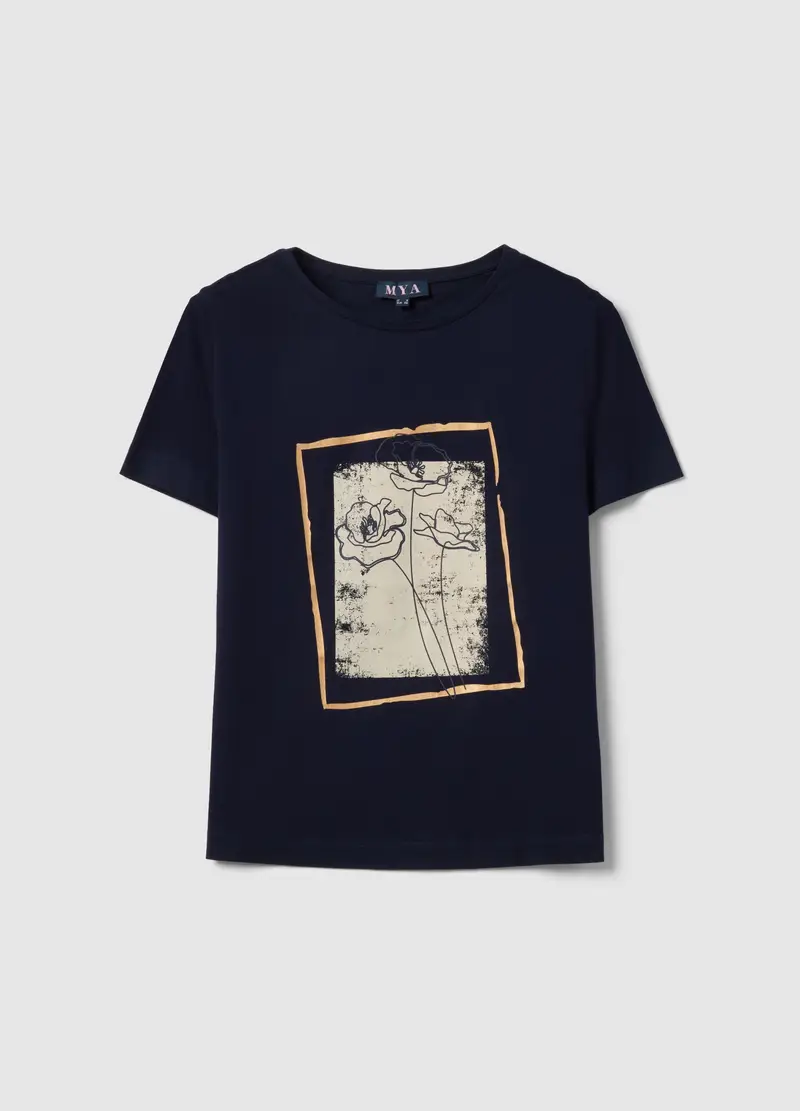 T-shirt Blu A Maniche Corte In Puro Cotone Con Stampa Regular Fit, Donna, Blu