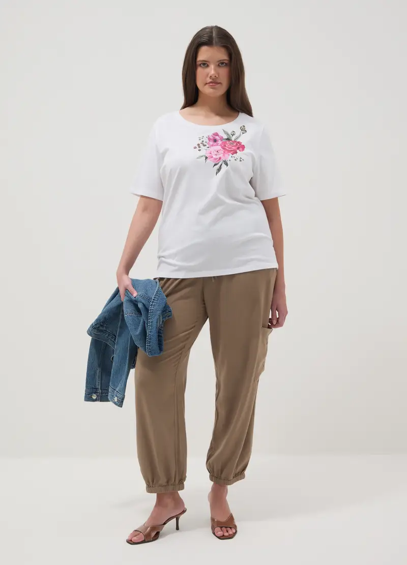 T-shirt In Puro Cotone Bianca Regular Fit Con Stampa, Donna, Bianco miniatura 2