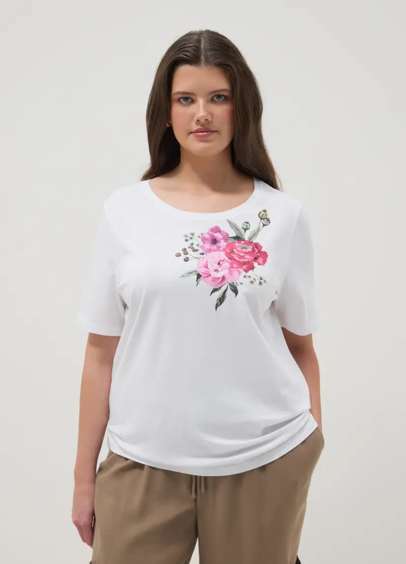 T-shirt In Puro Cotone Bianca Regular Fit Con Stampa, Donna, Bianco miniatura 3