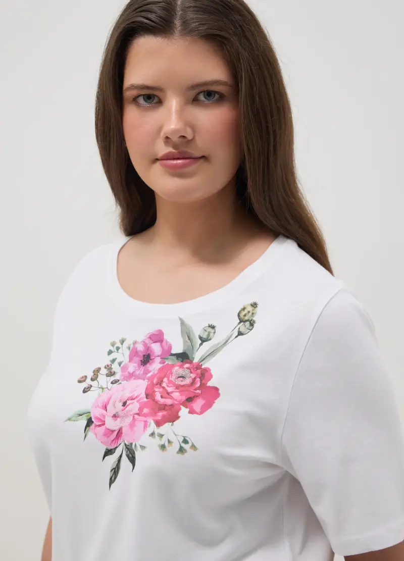 T-shirt In Puro Cotone Bianca Regular Fit Con Stampa, Donna, Bianco