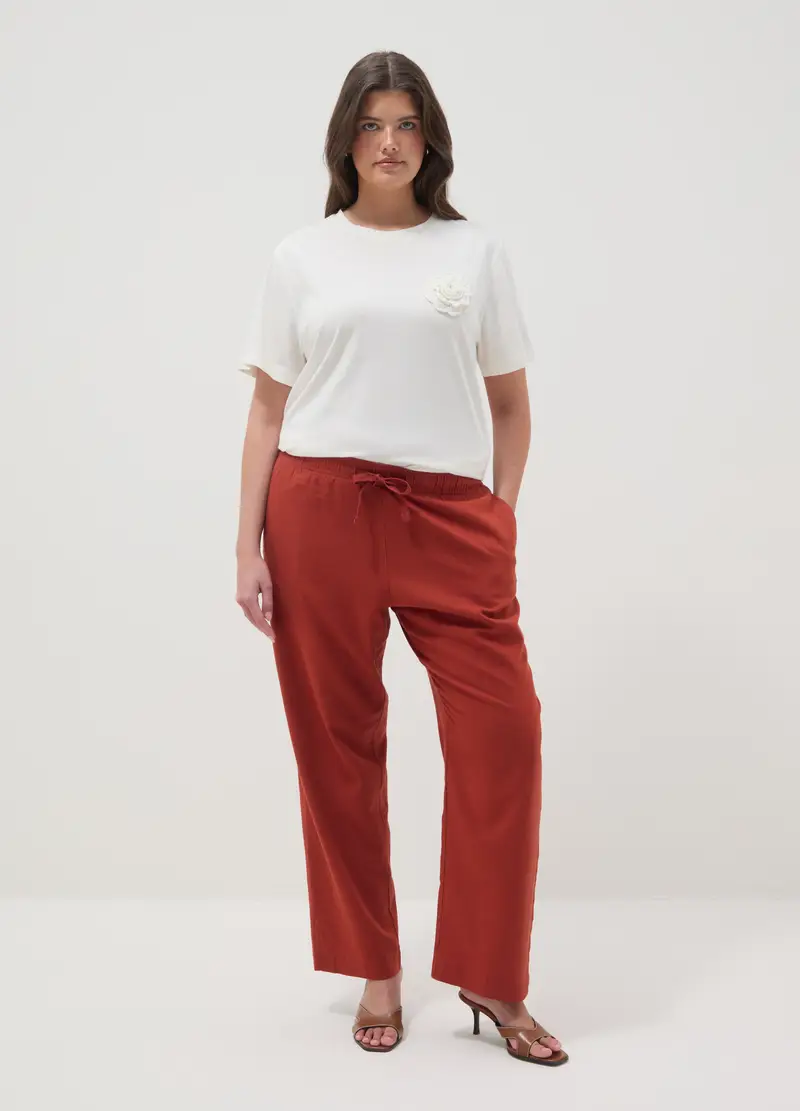 T-shirt In Puro Cotone Bianco Regular Fit Con Fiore Applicato, Donna, Bianco miniatura 2