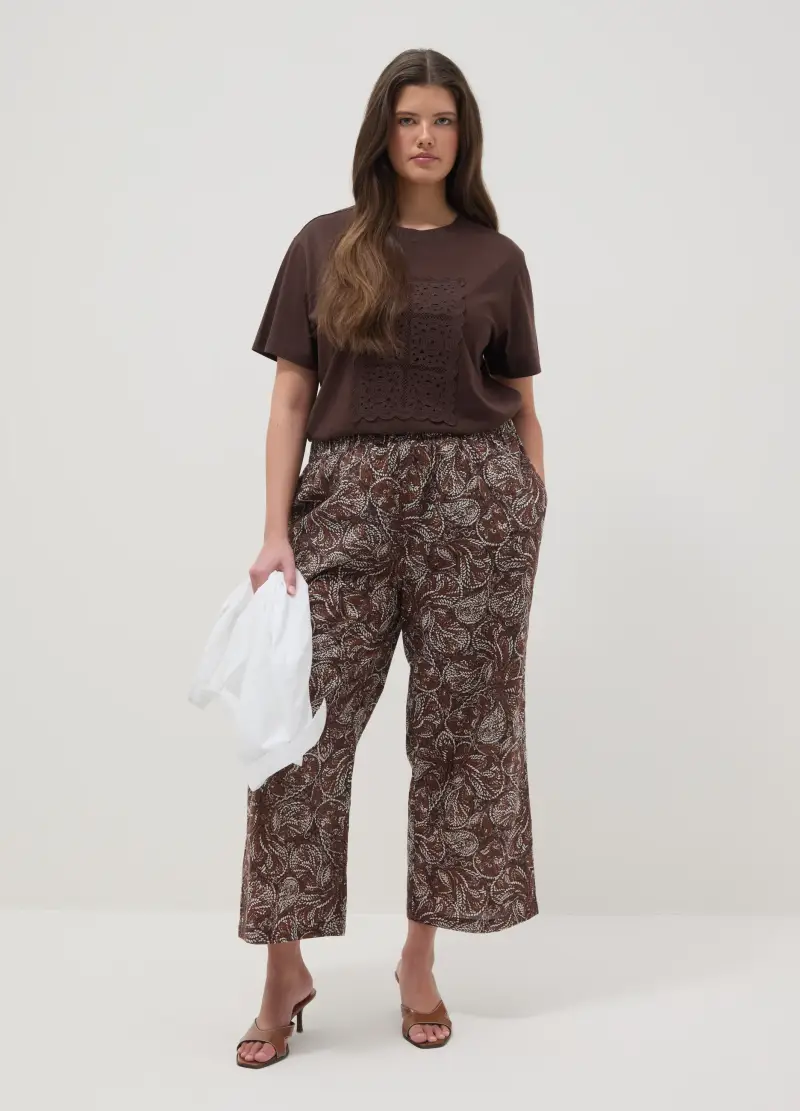 T-shirt In Puro Cotone Marrone Regular Fit Con Fiore Applicato, Donna, Marrone