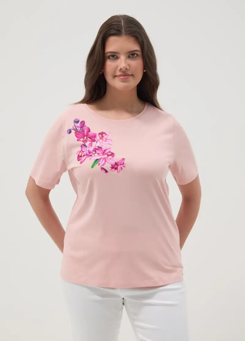 T-shirt In Puro Cotone Rosa Regular Fit Con Stampa, Donna, Rosa miniatura 2