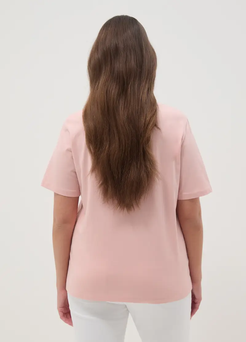 T-shirt In Puro Cotone Rosa Regular Fit Con Stampa, Donna, Rosa miniatura 3