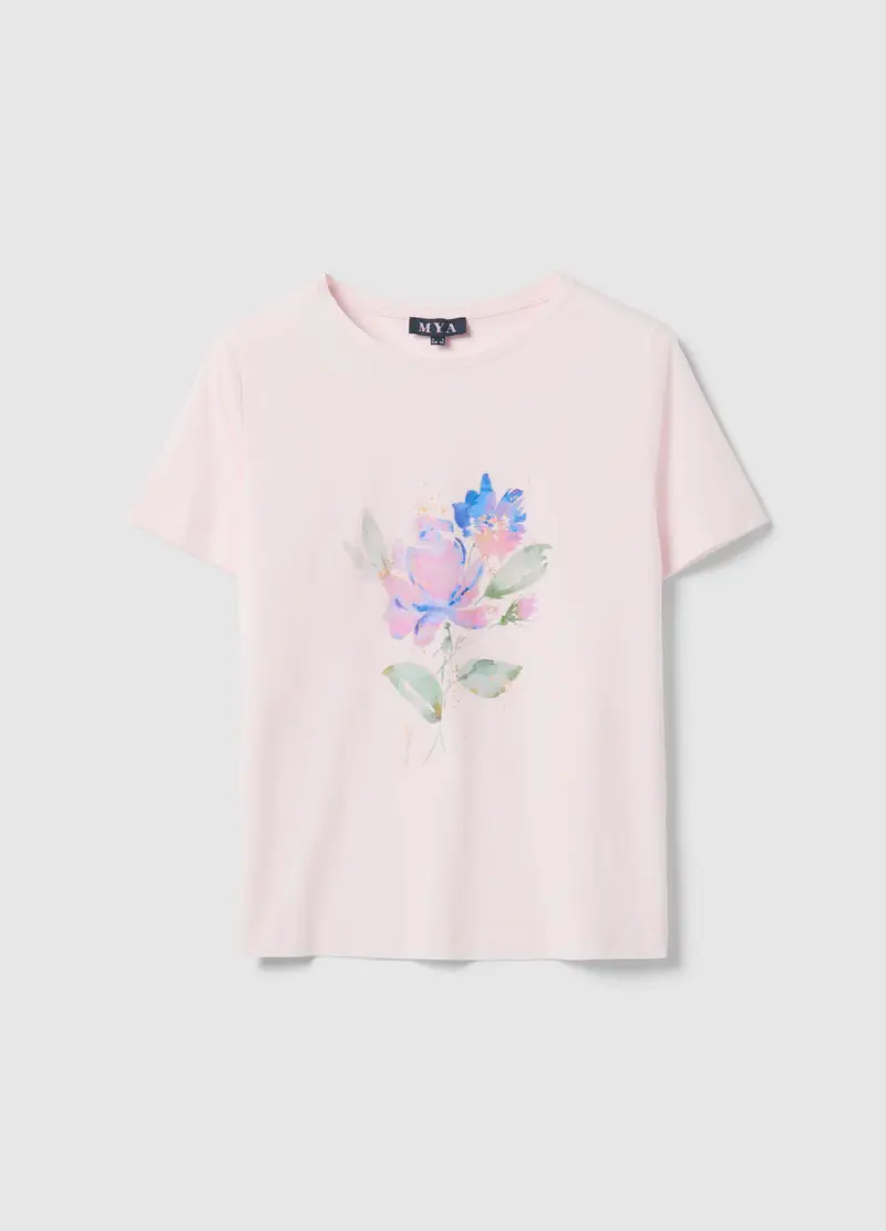 T-shirt Rosa A Maniche Corte In Puro Cotone Con Stampa Regular Fit, Donna, Rosa