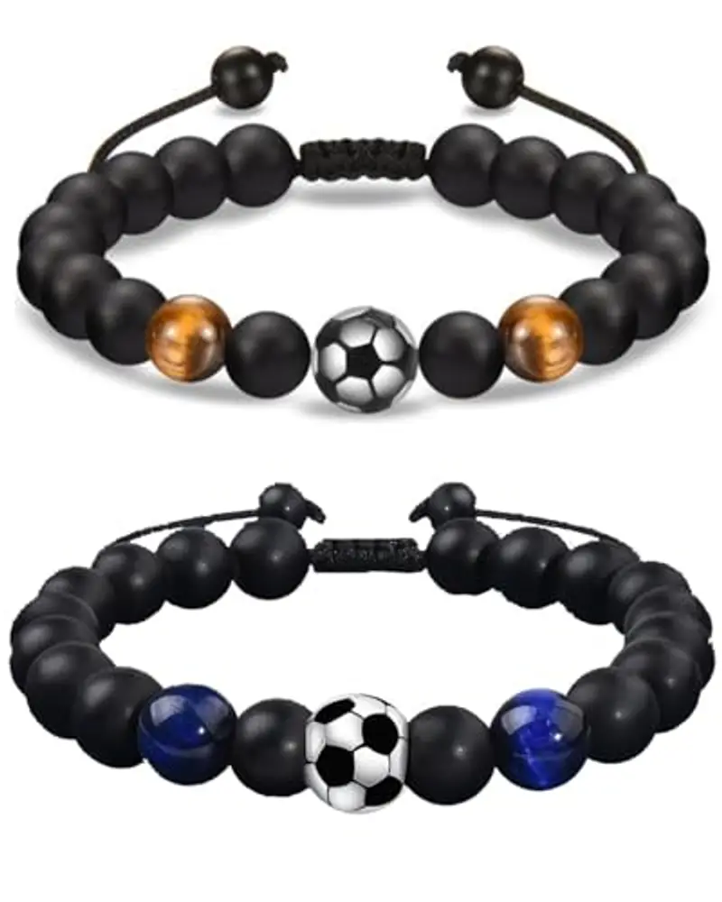 MYGLOAR 2 pezzi regali di calcio per ragazzi, regali di braccialetti di calcio per figlio adolescente nipote nipote fratello laurea 5 6 7 8 9 10 11 12 anni compleanno ragazzo braccialetto