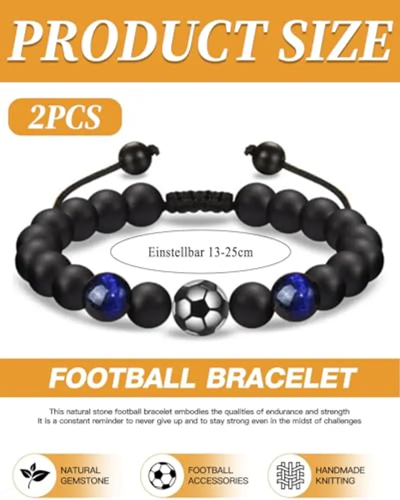 MYGLOAR 2 pezzi regali di calcio per ragazzi, regali di braccialetti di calcio per figlio adolescente nipote nipote fratello laurea 5 6 7 8 9 10 11 12 anni compleanno ragazzo braccialetto miniatura 2