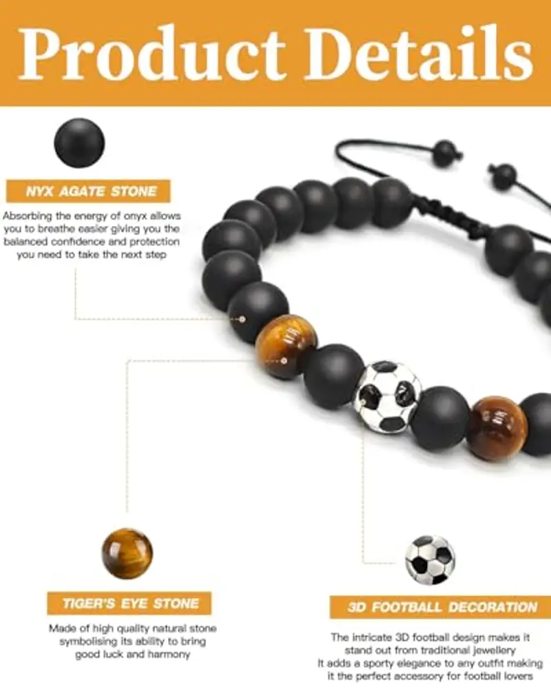 MYGLOAR 2 pezzi regali di calcio per ragazzi, regali di braccialetti di calcio per figlio adolescente nipote nipote fratello laurea 5 6 7 8 9 10 11 12 anni compleanno ragazzo braccialetto miniatura 3