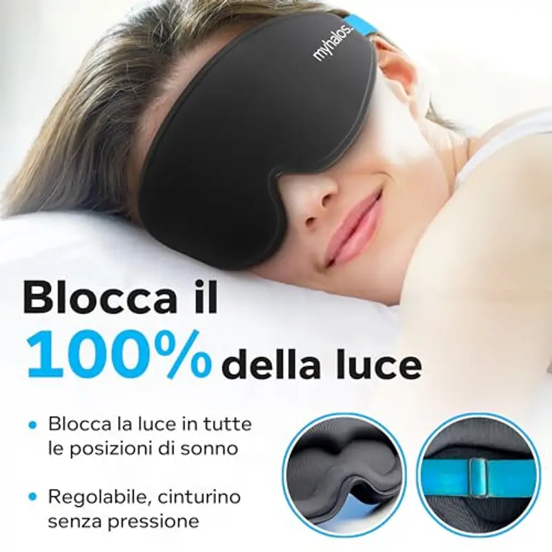 MyHalos® Mascherina per Dormire Seta – Maschera per Sogni Lucidi e Notte, Copri Occhi e Benda per Dormire Adulti - Sleeping Mask Sleep Mask per Viaggio e Relax miniatura 3
