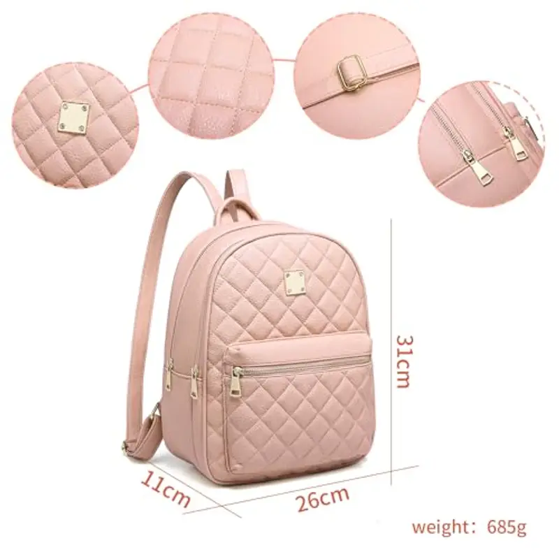 Myhozee Zaino Donna Pelle PU Zainetto Ragazza Casual Rosa Zaini Casual Daypack Backpack per Scuola Viaggio Lavoro miniatura 3