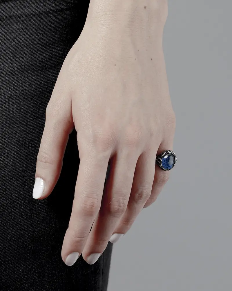 Anello Chevalier Ovale Puntinato Con Pietra Personalizzabile miniatura 2