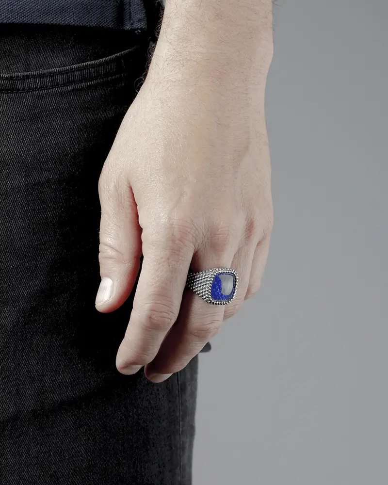 Anello Chevalier Quadrato Puntinato Con Pietra Personalizzabile miniatura 2