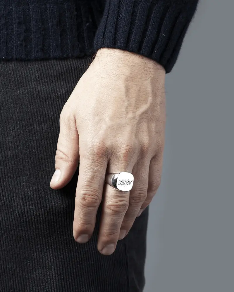 Anello Chevalier Quadrato Smussato Con Incisione Personalizzata miniatura 2