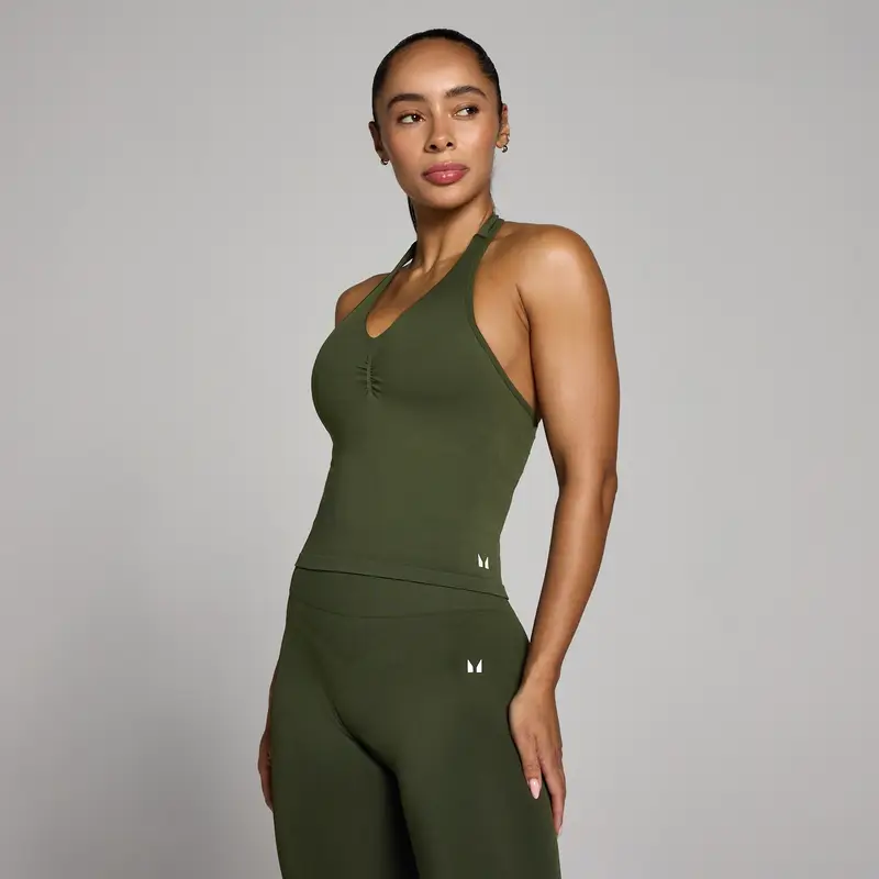 Canotta donna MP Tempo senza cuciture con collo all americana - Verde foresta