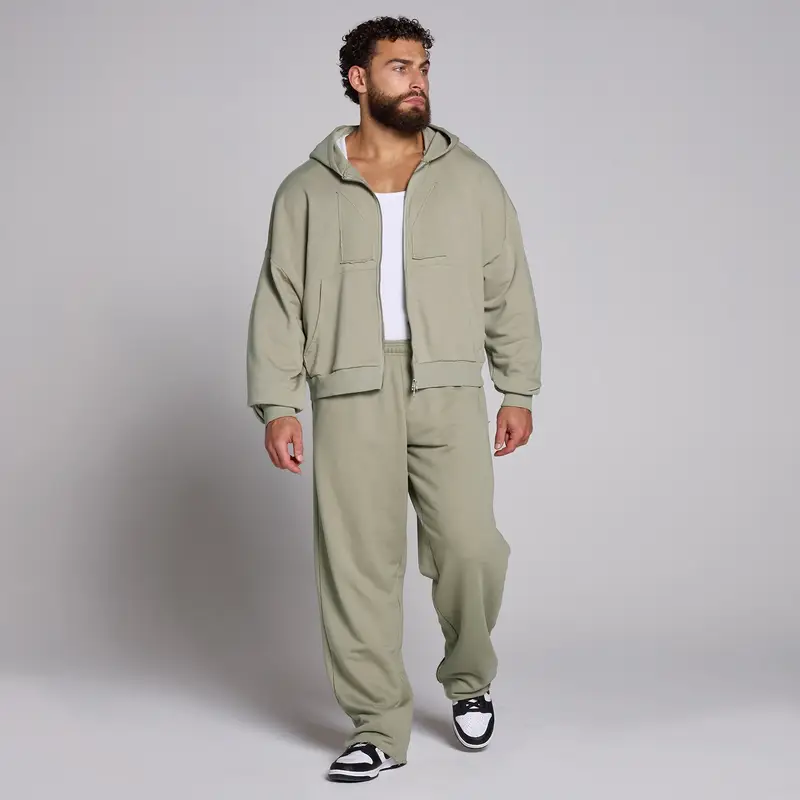 Felpa con cappuccio con cerniera a doppia estremità applicata MP da uomo - Verde salvia miniatura 3