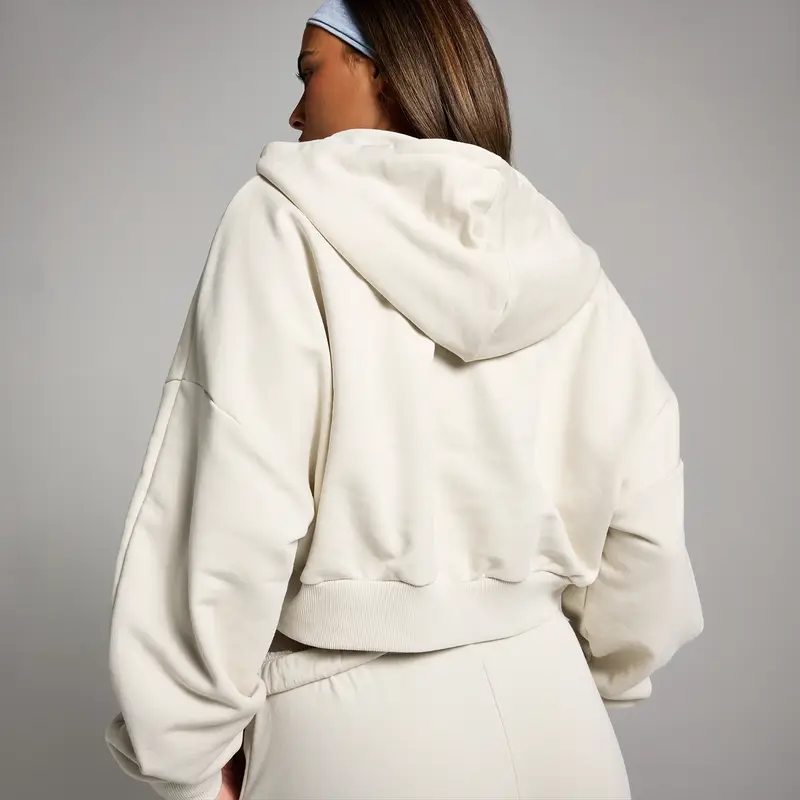 Felpa con cappuccio con cerniera integrale applicata MP da donna - Osso Crema miniatura 2