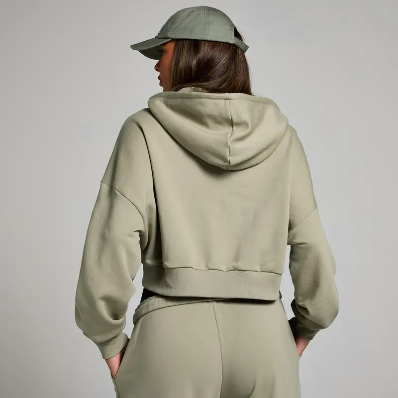 Felpa con cappuccio con cerniera integrale applicata MP da donna - Verde salvia miniatura 2