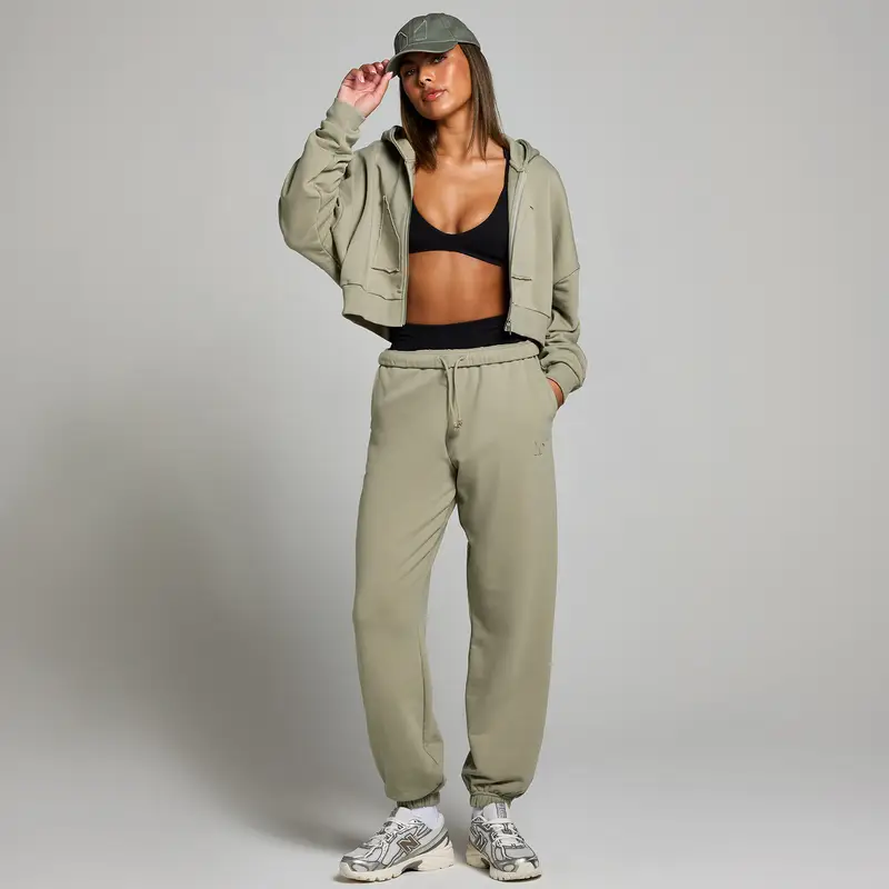 Felpa con cappuccio con cerniera integrale applicata MP da donna - Verde salvia miniatura 3