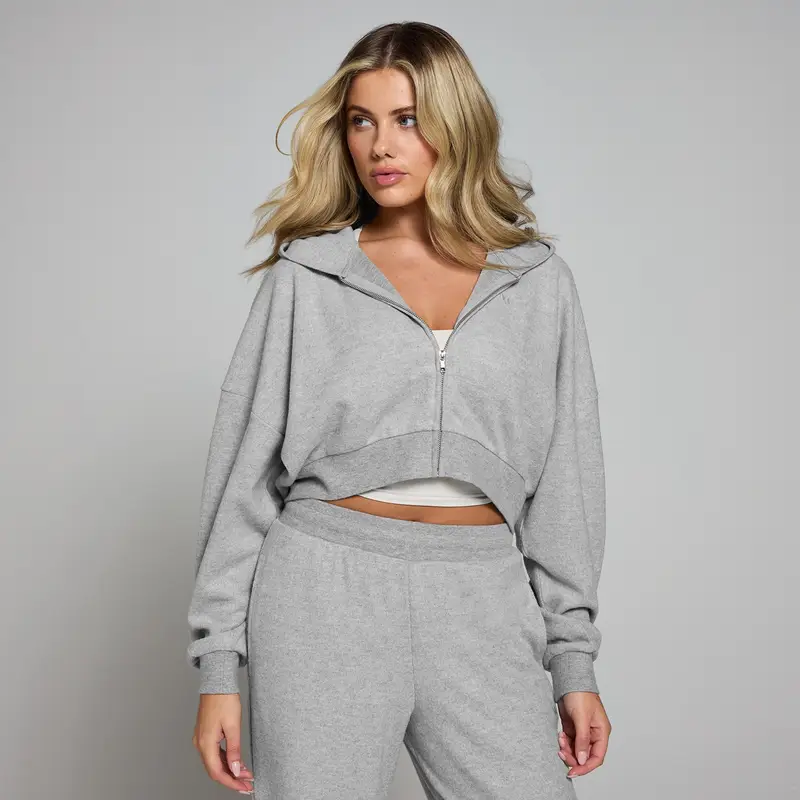 Felpa con cappuccio e cerniera integrale MP Soft Touch da donna - Grigio mélange