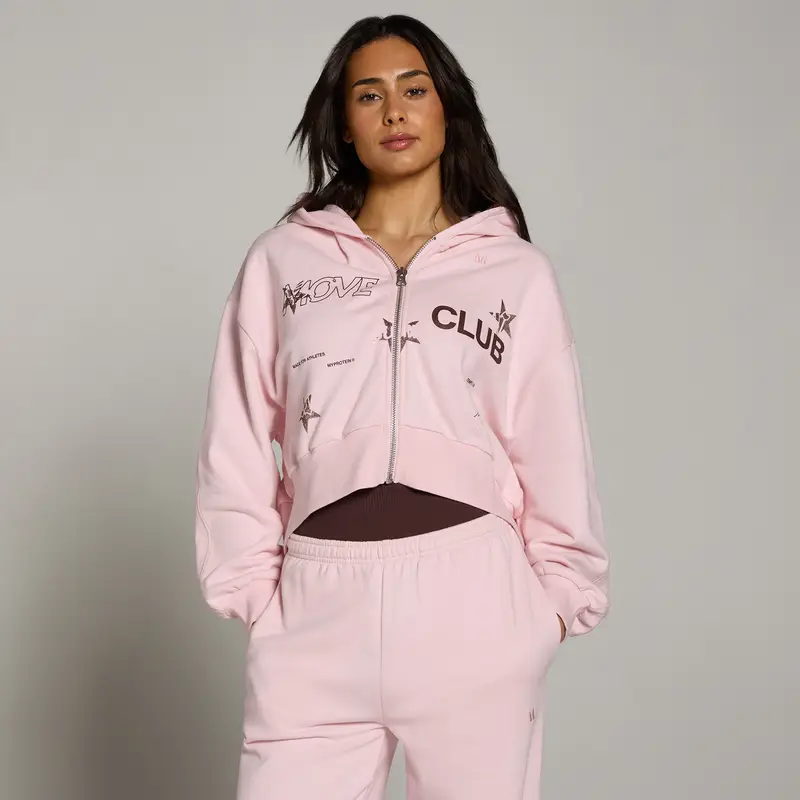 Felpa con cappuccio e zip leggera con grafica Move Club MP donna - Rosa