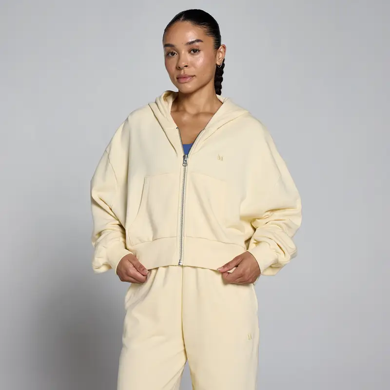 Felpa con cappuccio e zip MP donna leggera in french terry - Burro Giallo