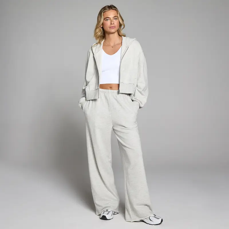 Felpa con cappuccio e zip MP donna leggera loopback - Grigio melange miniatura 3