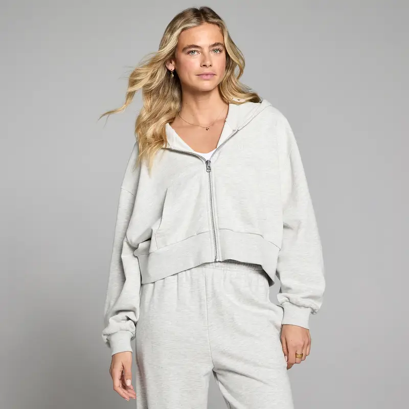 Felpa con cappuccio e zip MP donna leggera loopback - Grigio melange