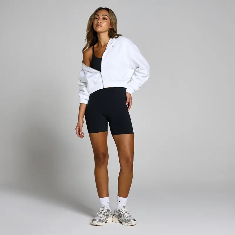 Felpa crop con cappuccio e cerniera integrale MP Basics da donna - Bianco miniatura 3