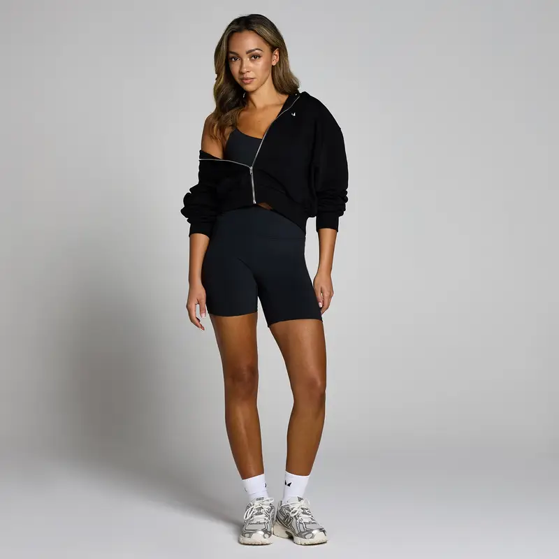 Felpa crop con cappuccio e cerniera integrale MP Basics da donna - Nero miniatura 3