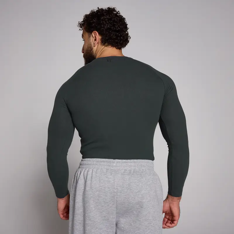 Maglia a maniche lunghe aderente a costine MP Origin da uomo - Nero slavato miniatura 2