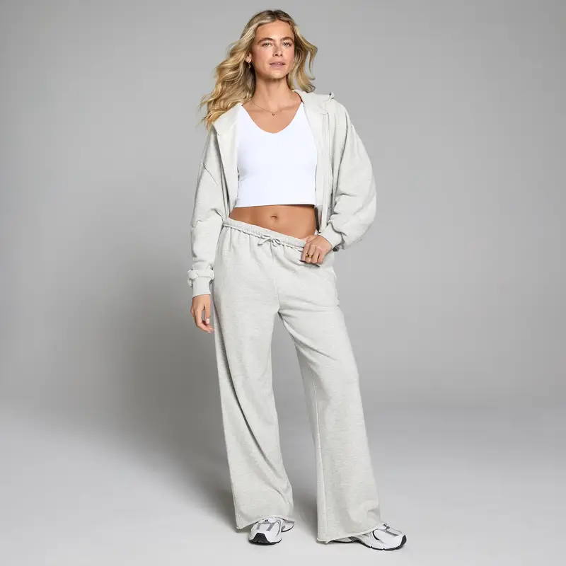 Pantaloni da jogging donna a gamba dritta leggeri con interno felpato - Grigio melange miniatura 3