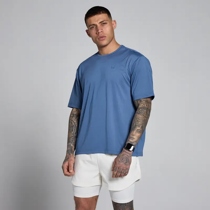 T-shirt oversize a rete Hybrid MP uomo - Blu ardesia