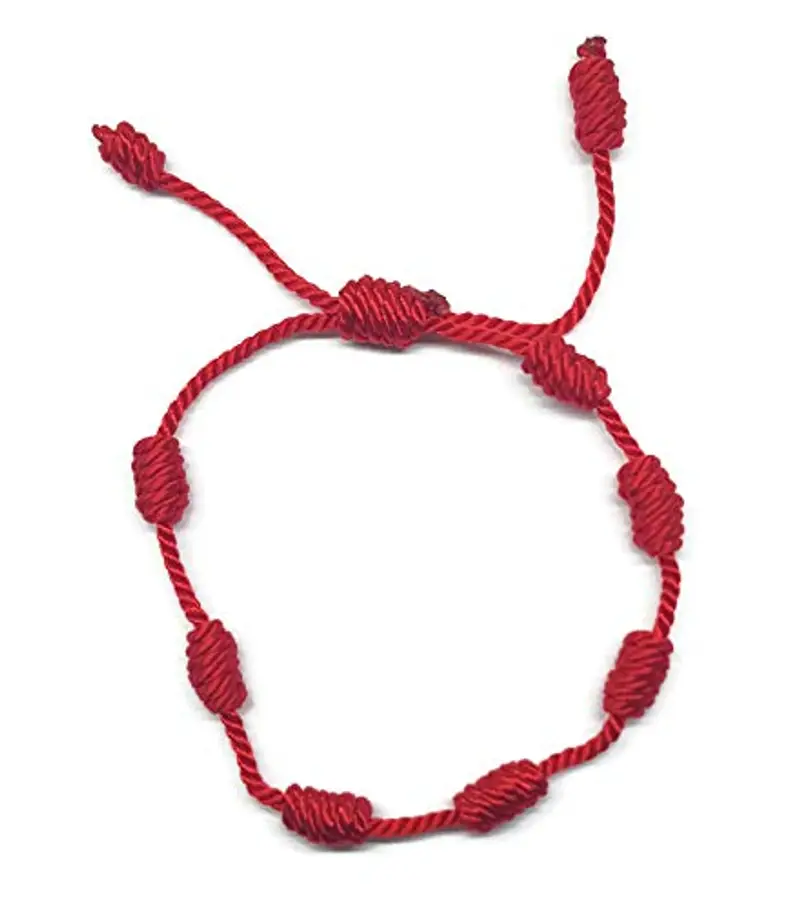 MYSTIC JEWELS By Dalia, braccialetto Cabala, in cordoncino di filo rosso, con 7 nodi, unisex, regolabile, per la protezione contro il malocchio, portafortuna miniatura 2