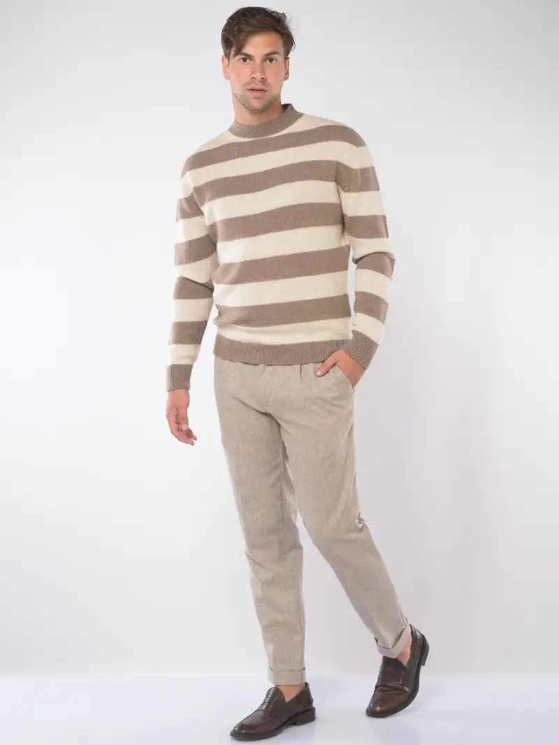 pantalone da uomo Myths chino con pinces BEIGE miniatura 2