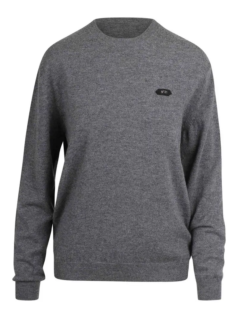 Maglione In Lana Con Targhetta Logo Grigio