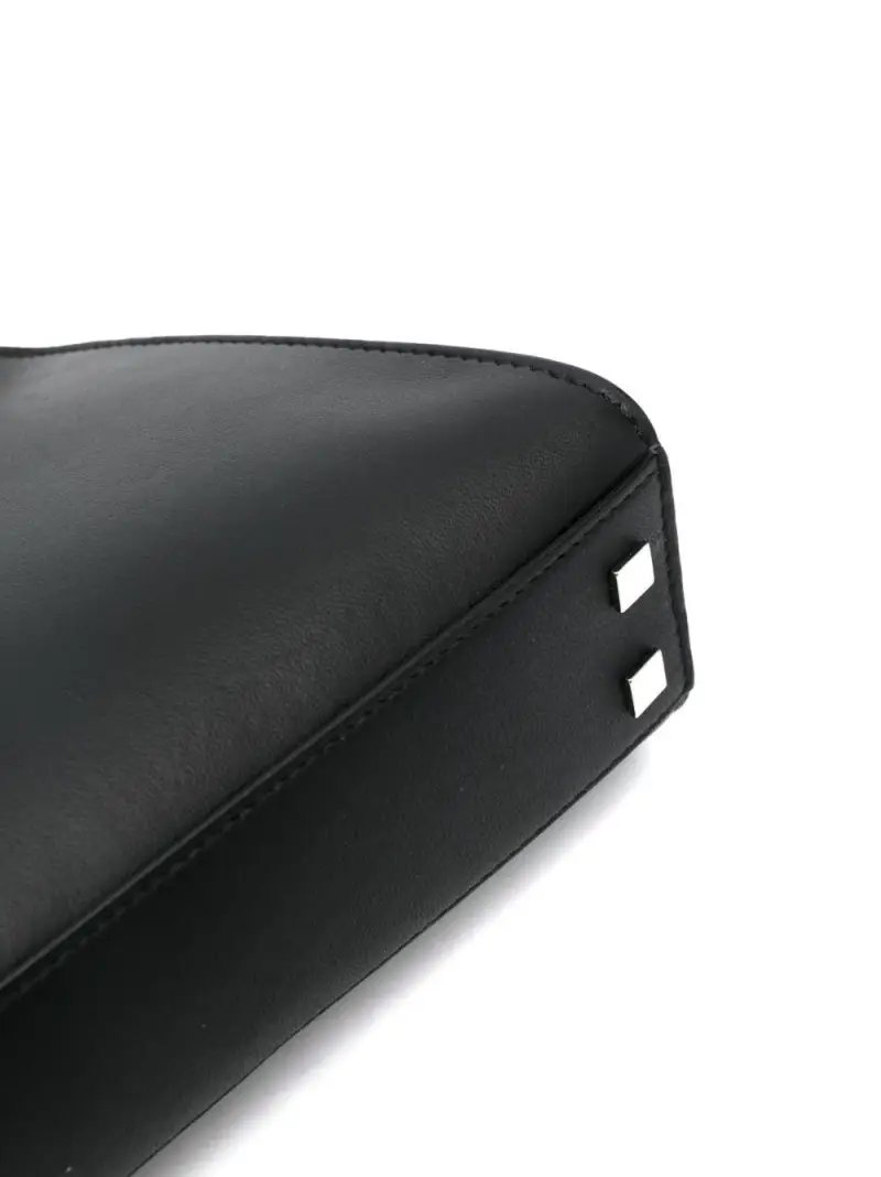 Borsa obliqua nera in pelle Nero miniatura 2