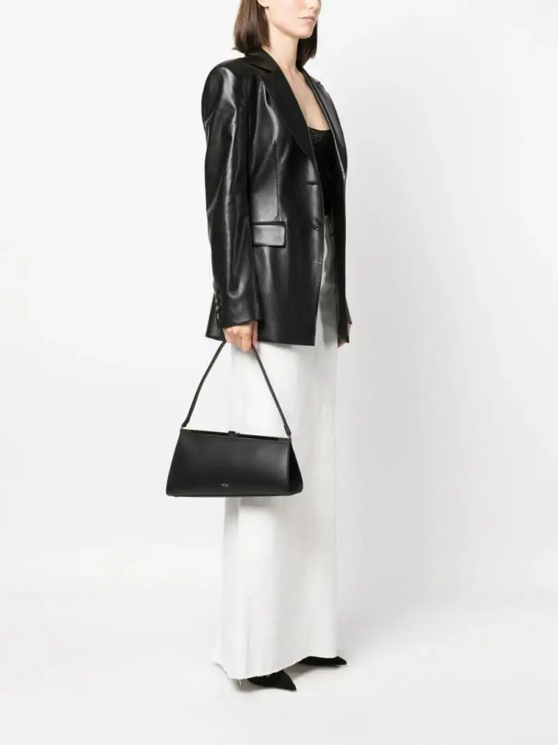 Borsa obliqua nera in pelle Nero miniatura 3